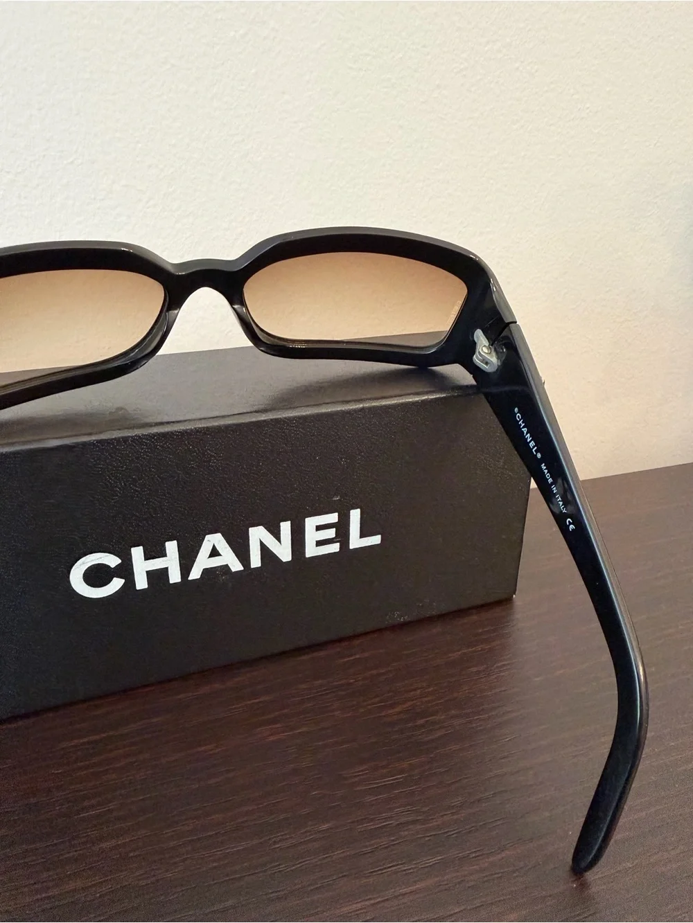 Vintage CHANEL Black Frame Sunglasses with Swarovski Crystal Logos